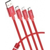 Câble Lightning 3-en-1 USB-C- Micro-USB- Baseus - rouge