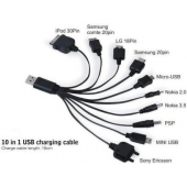 Câble de chargement USB 10 en 1 à connecteurs multiples